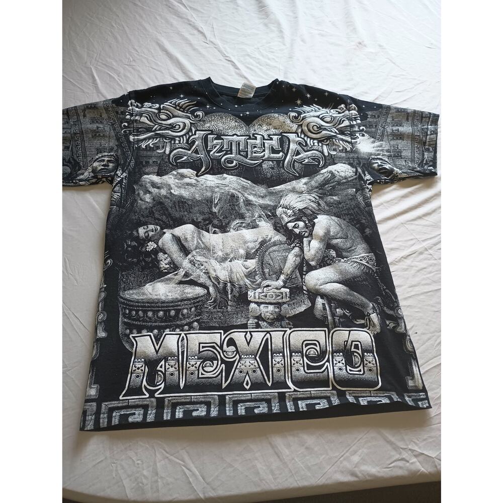 Mexico Yazbek Tag Vintage Mens All Over Graphic‎ T-shirt Size Large